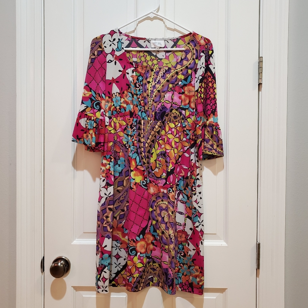 2 for 12$👈Beige by eci colorful midi dress